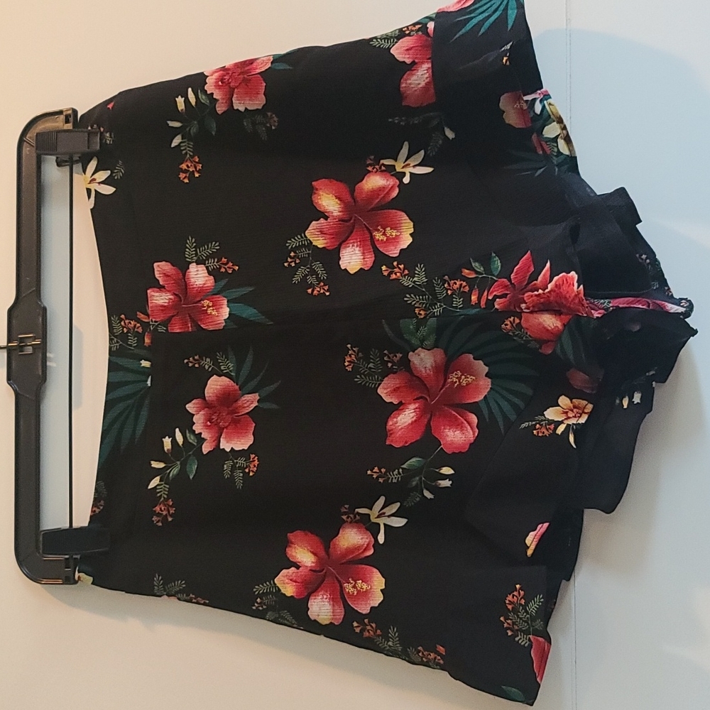 Black Flower Print Shorts